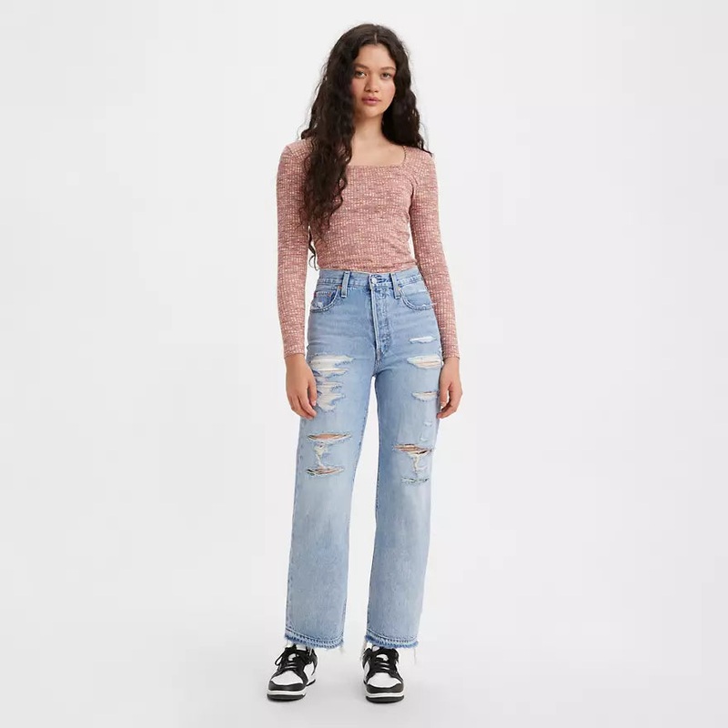 Levi’s Women’s Blue Ripped High Rise Ribcage Straight Jeans |Levi’s In Lebanon