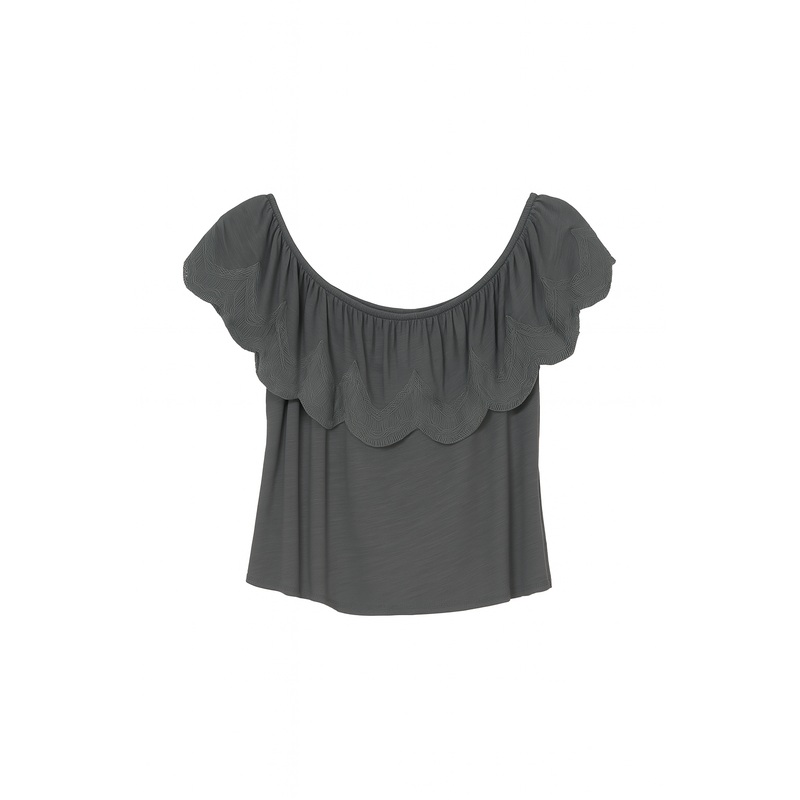 Mango Women’s Gray Off Shoulder Ruffle Blouse |Mango In Lebanon