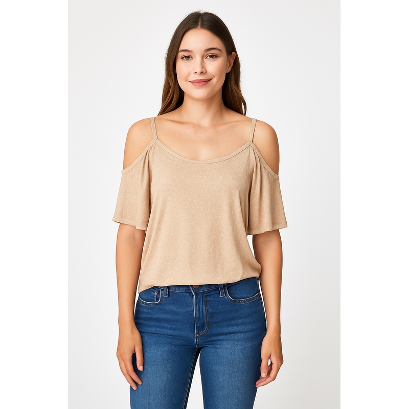 Mango Women’s Light Beige Cold Shoulder Blouse |Mango In Lebanon