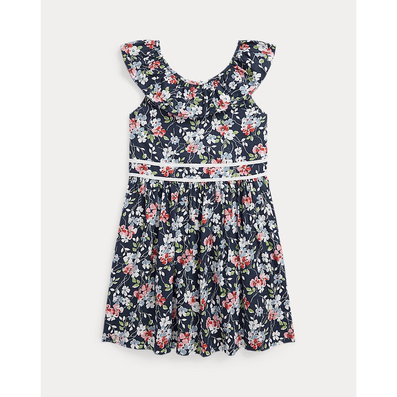 Polo Ralph Lauren Girl’s Navy Floral Ruffled Cotton Poplin Shirtdress |Polo Ralph Lauren In Lebanon