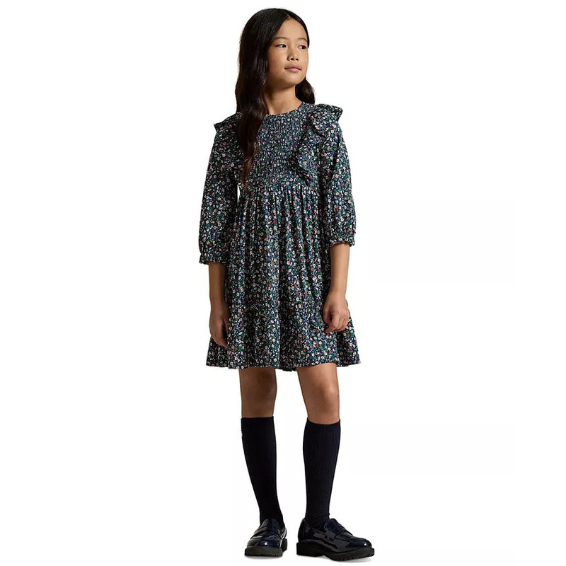 Polo Ralph Lauren Girl’s Navy Floral Smocked Cotton Jersey Dress |Polo Ralph Lauren In Lebanon