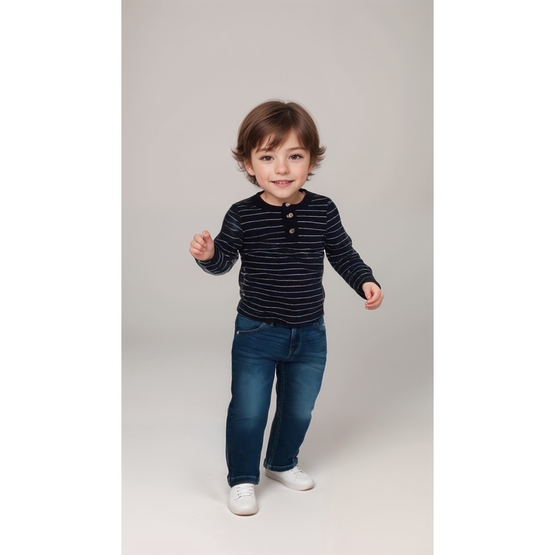 POMPdeLUX Baby Boy Navy Blue Long Sleeve Blouse | POMPdeLUX in Lebanon