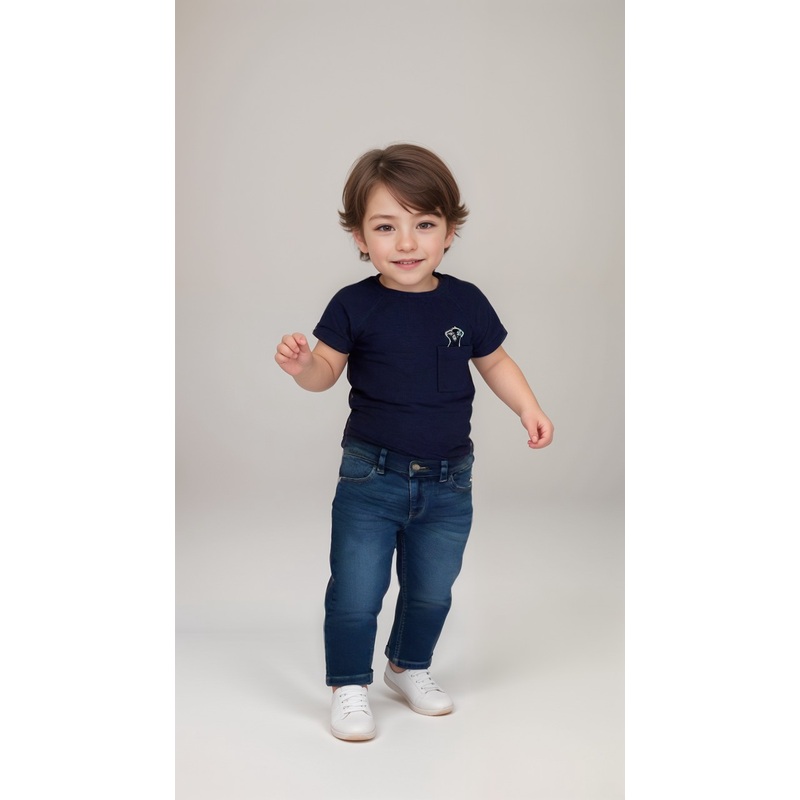 POMPdeLUX Baby Boy’s Navy Short-Sleeve Round Neck T-Shirt | POMPdeLUX In Lebanon