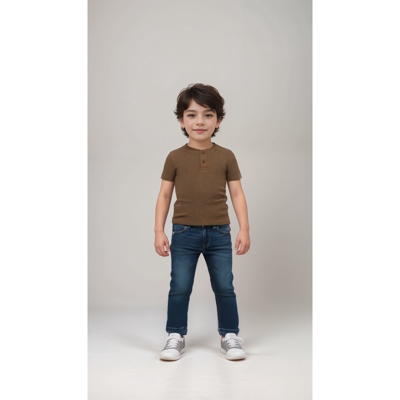 POMPdeLUX Boy’s Beige Short-Sleeve Henley Neck T-Shirt | POMPdeLUX In Lebanon