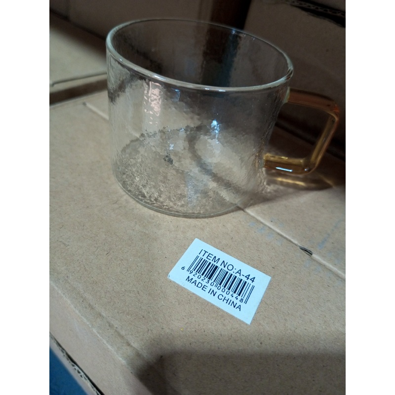 SD Pyrex Frosted Glass Coffee Cups Set With Gold Handle 6pcs  / A-44