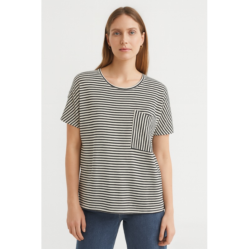 Mango Women’s Black & White Striped T-Shirt |Mango In Lebanon