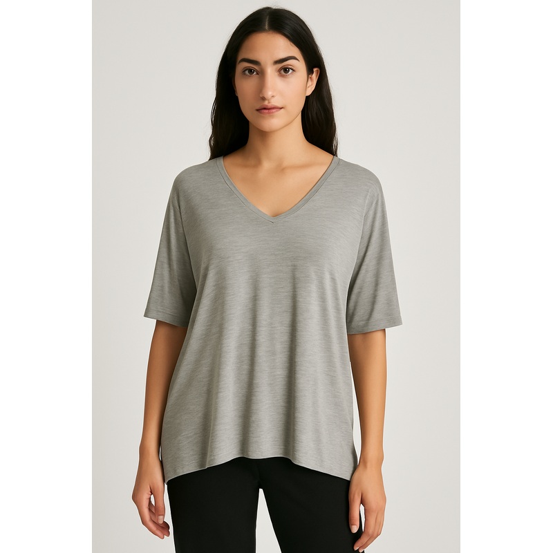 Mango Women’s Grey Stretch Jersey 3/4 Sleeve Blouse |Mango In Lebanon