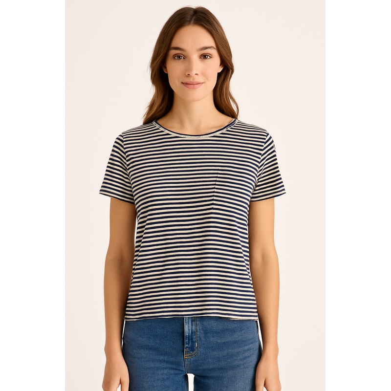 Mango Women’s Navy & White Striped Crew Neck T-Shirt |Mango In Lebanon