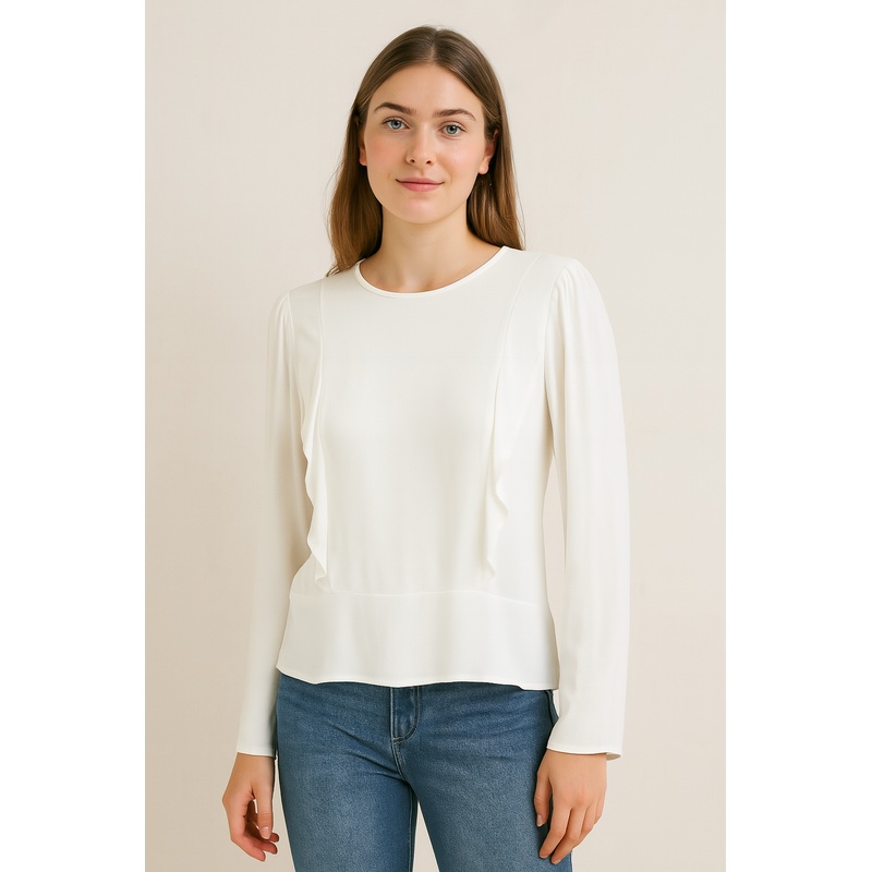 Mango Women’s White Long Sleeve With Ruffles Blouse |Mango In Lebanon