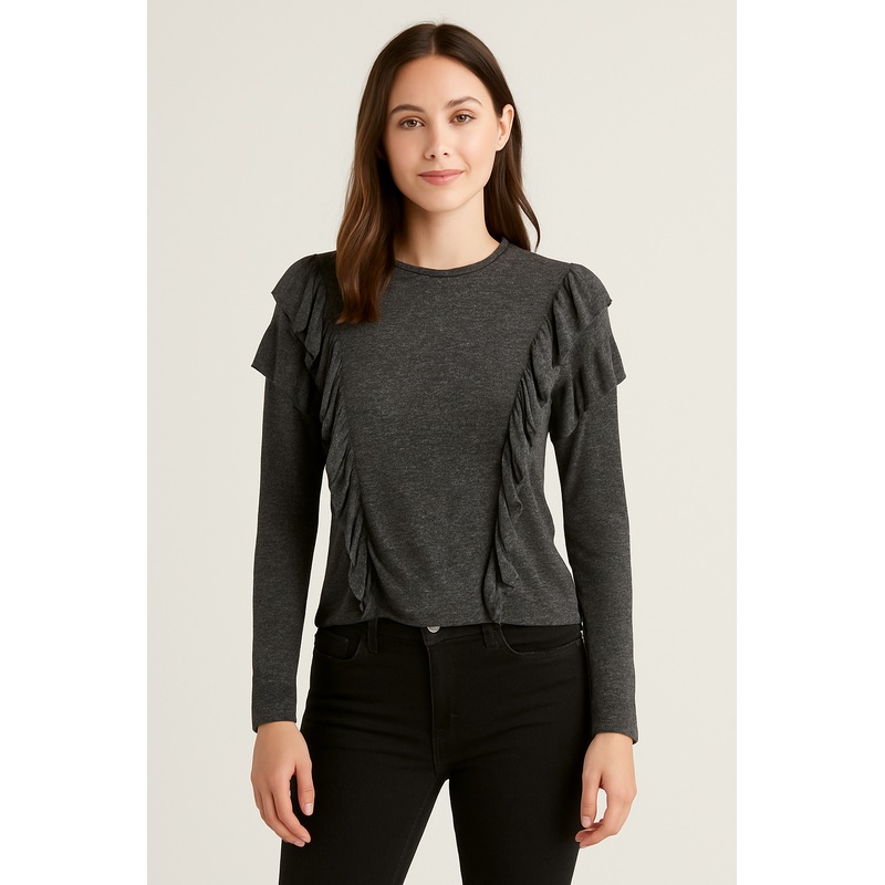 Mango Women’s Dark Grey Ruffled Sweatshirt |Mango In Lebanon