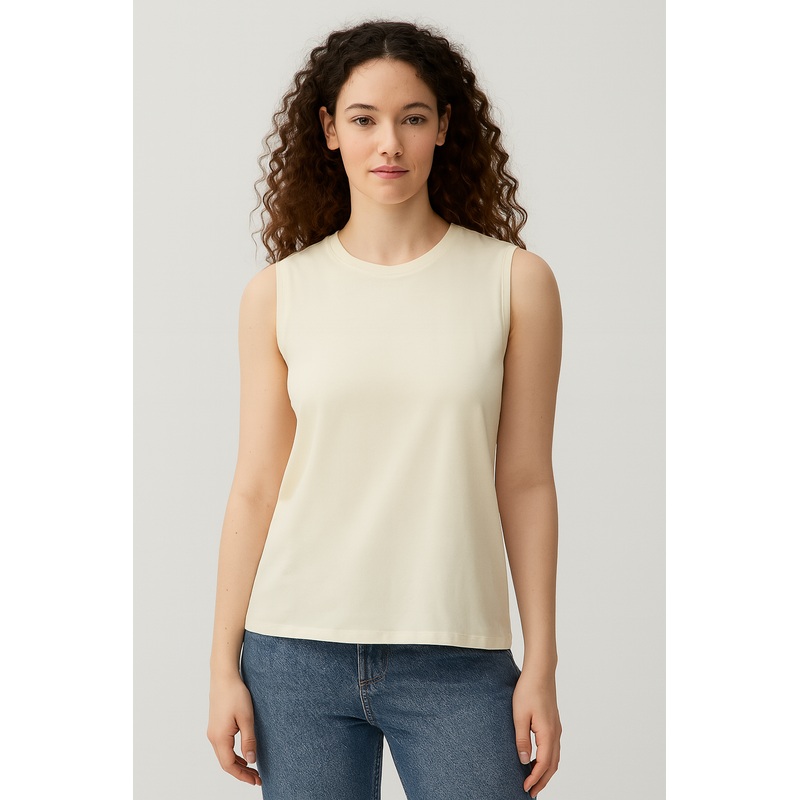 Mango Women’s Off White Crew-Neck Sleeveless Blouse |Mango In Lebanon
