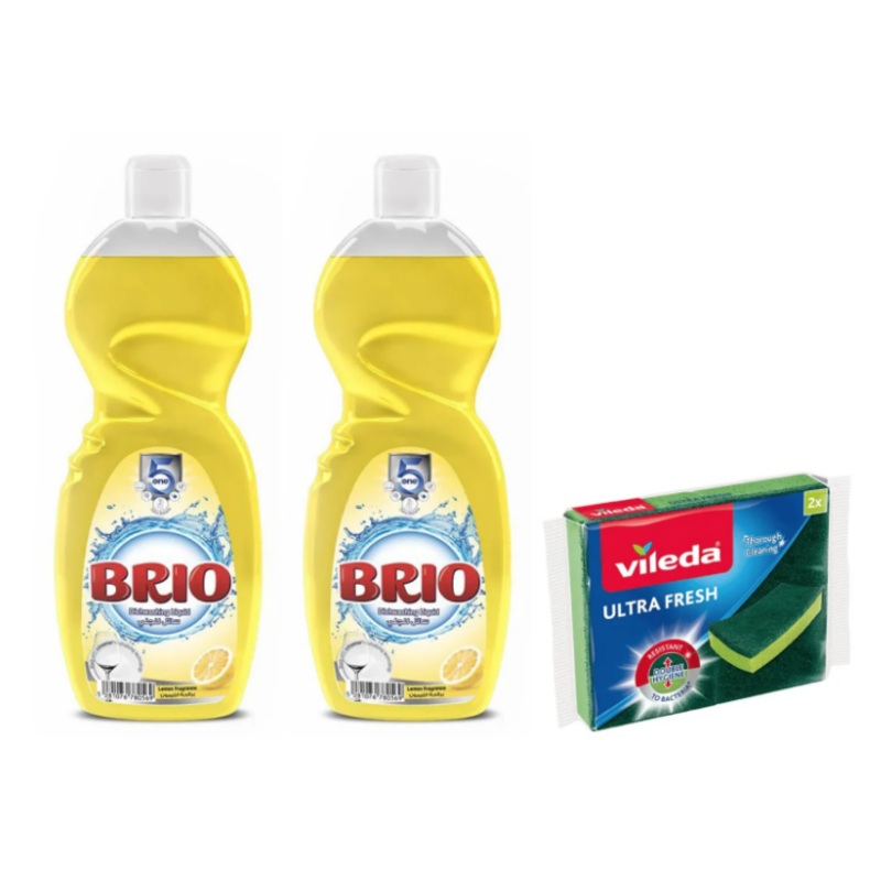 Brio Dishwash Liquid  650ml*2 + 1 Vileda Ultra Fresh Free