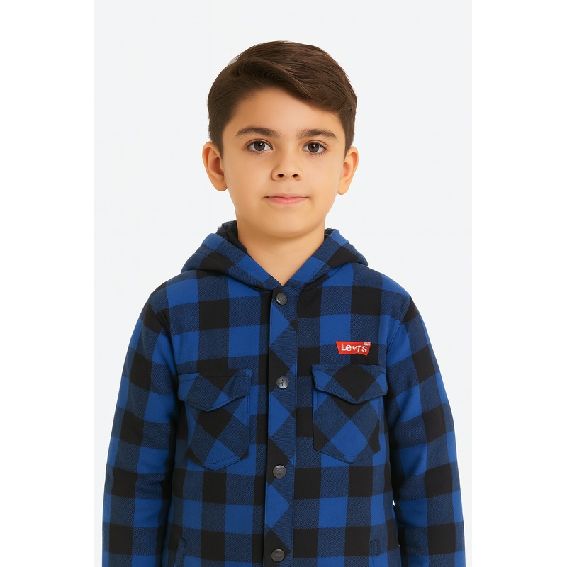 Levi’s Boy’s Blue Hooded Sherpa Lined Flannel Jacket |Levi’s In Lebanon