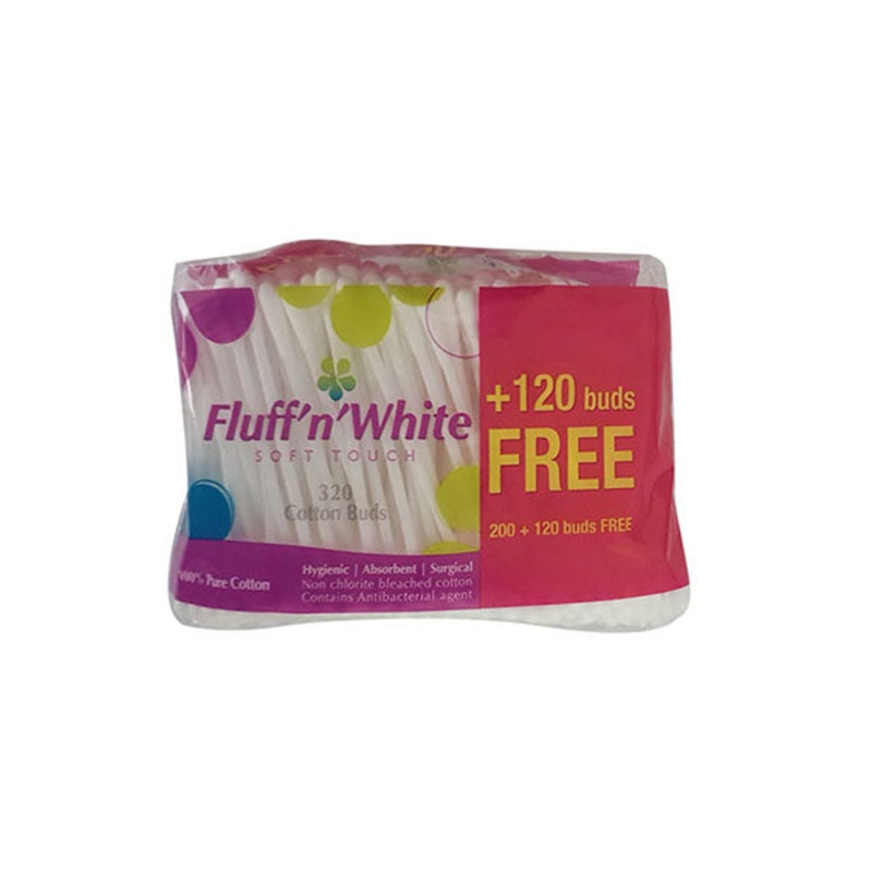 Fluff n White Cotton Buds 320s Ziplock Bag (200+120) | Fluff n White In Lebanon
