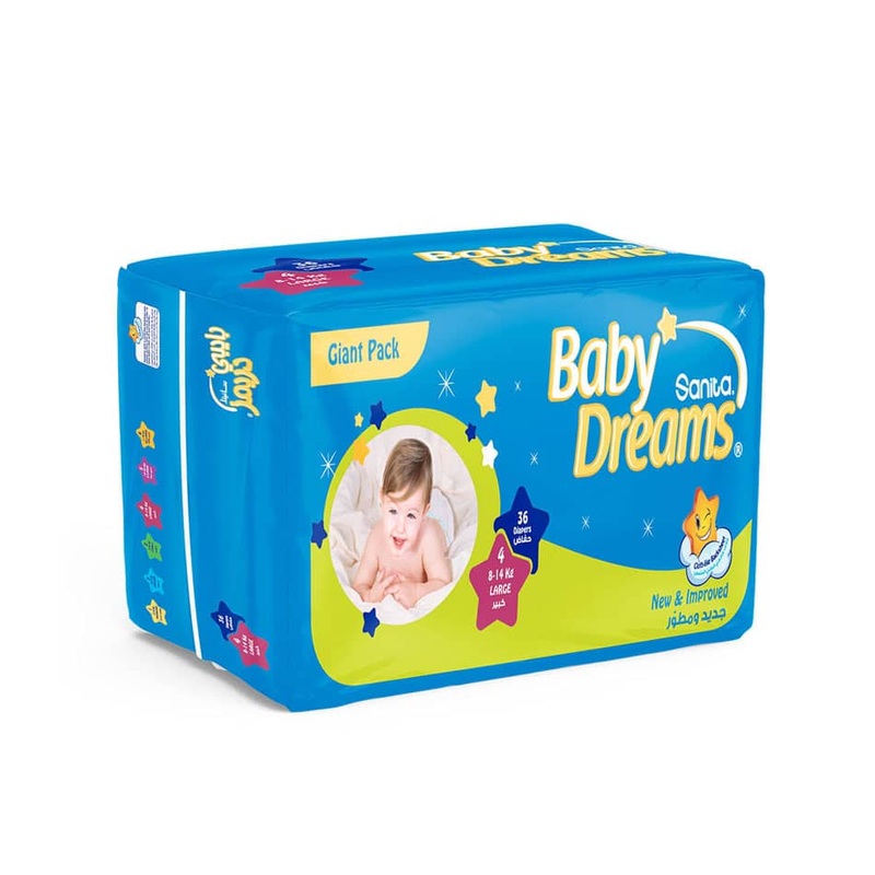 Sanita Baby Dreams Diaper Size 4 (8-14 KG) Large 35+5 Free Count | Sanita In Lebanon