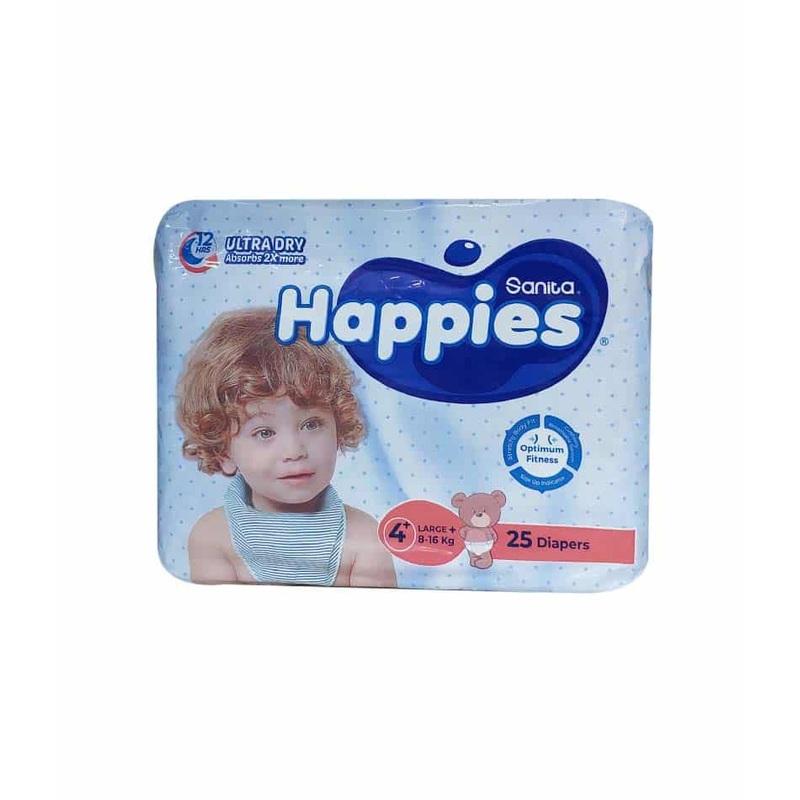 Sanita Happies Premium Regular Large Optimum Fitness Diapers Size 4+ (8-16 KG) *25 Diapers| Sanita In Lebanon