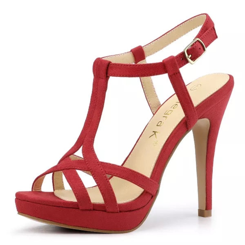 Allegra K Women’s Red T Strap Open Toe Platform Stiletto Heel Sandals | Allegra K In Lebanon
