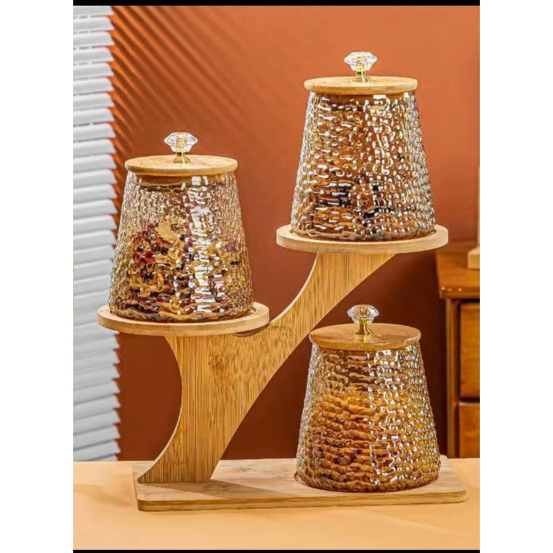 Diamond Branch Storage Jar Set 3 Jars With Lid + Stand Q3666-3H | Diamond Branch In Lebanon