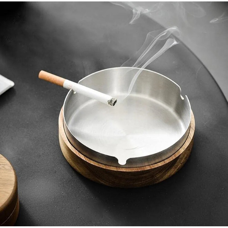 Hino Stainless Steel Ashtray With Bamboo Base And Lid DM-21 | Hino In Lebanon