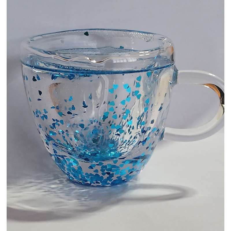 Hinox Transparent Coffee Blue Hearts Glass Mug A-4 | Hinox In Lebanon