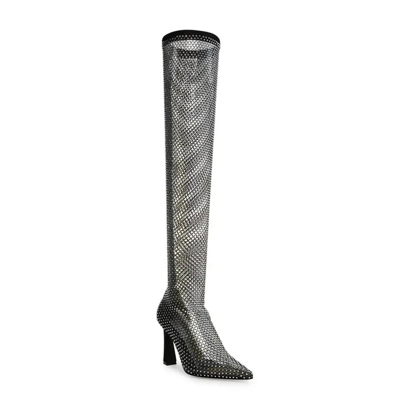 Steve Madden Women’s Black Sapphire Crystal Net Over The Knee Boot |Steve Madden In Lebanon