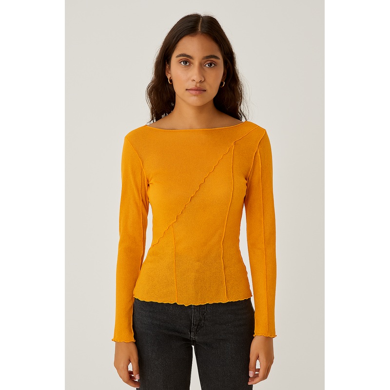 Topshop Women’s Orange Long-Sleeve Blouse ANF3026