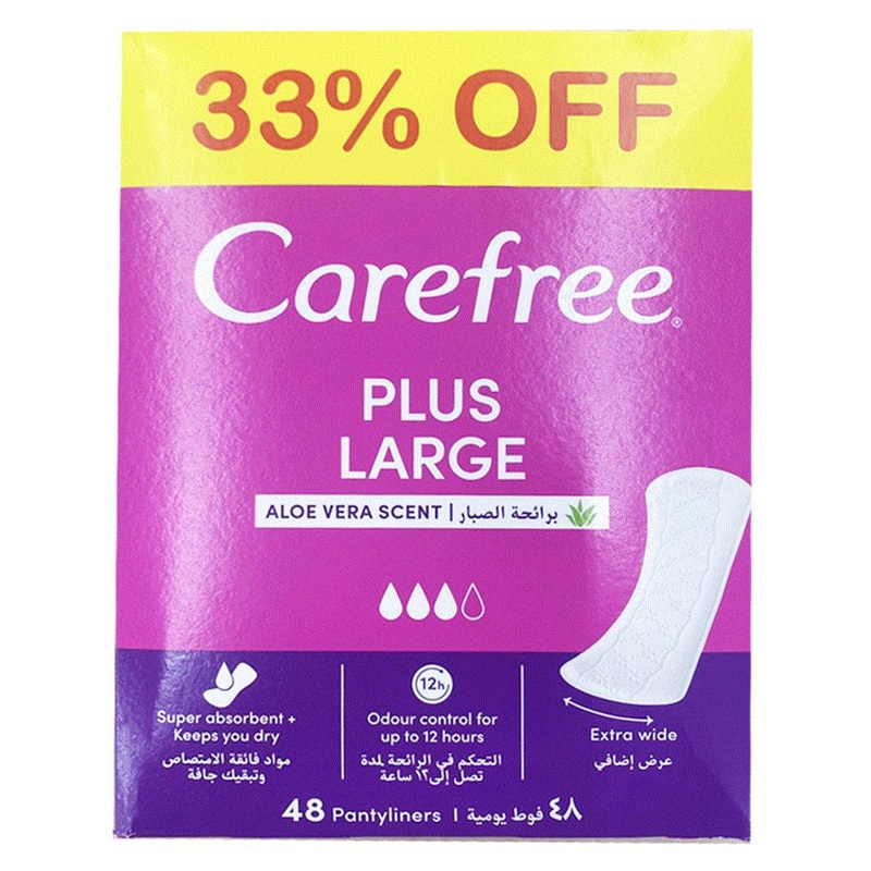 Carefree Plus Large Panty Liners With Aloe Vera 48pcs (33% OFF) | Carefree In Lebanon