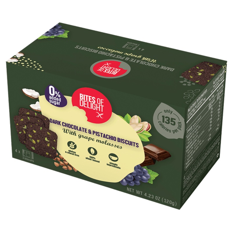 Bites Of Delight Dark Chocolate & Pistachio Biscuits With Grape Molasses 4packs x 3 Biscuits 120g | Bites Of Delight In Lebanon