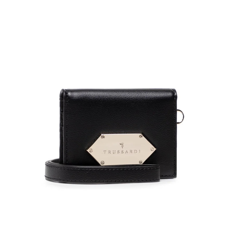Trussardi Women’s Black Leather Peony Card Holder Wallet |Trussardi In Lebanon