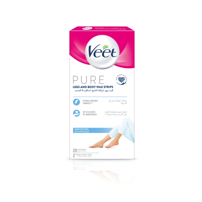 Veet Pure Legs & Body Wax Strips for Sensitive Skin 20 Strips | Veet In Lebanon