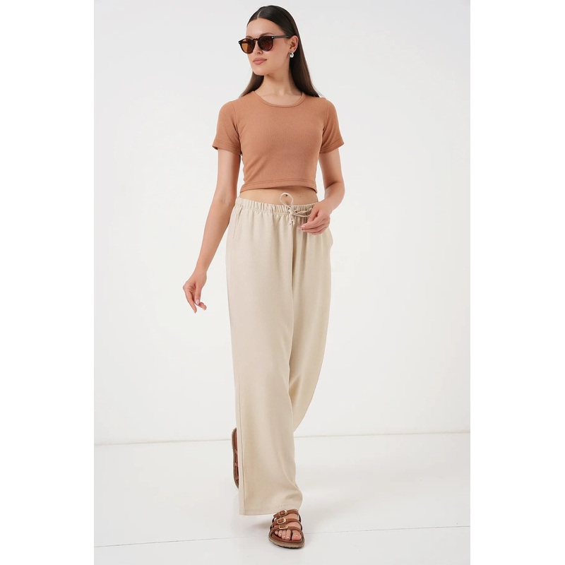 Big Dart Women’s Beige Wide Leg Linen Trousers | Big Dart In Lebanon