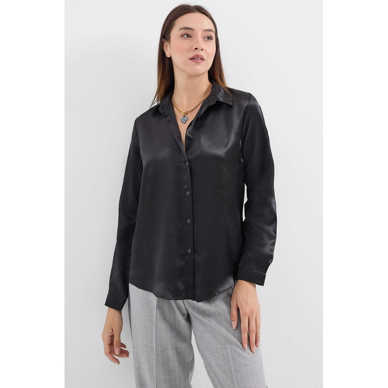 Big Dart Women’s Black Lightly Flowing Satin Shirt | Big Dart In Lebanon