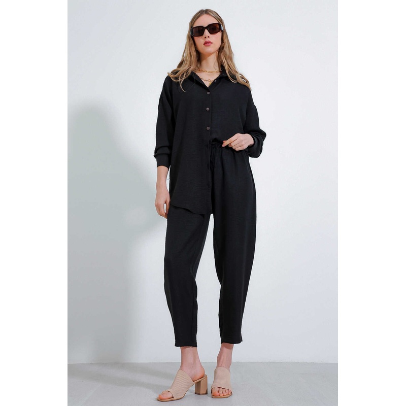 Big Dart Women’s Black Oversize Linen Bottom Top Set | Big Dart In Lebanon