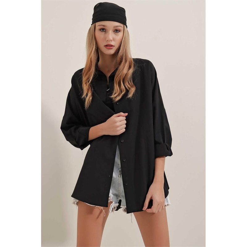 Big Dart Women’s Black Oversized Long Basic Shirt | Big Dart In Lebanon