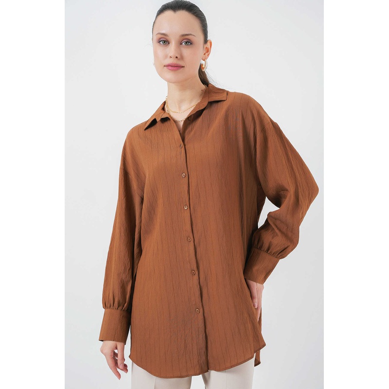 Big Dart Women’s Brown Striped Long Shirt |Big Dart In Lebanon
