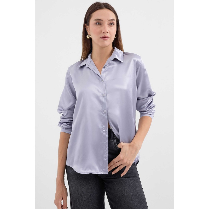 Big Dart Women’s Gray Lightly Flowing Satin Shirt | Big Dart In Lebanon