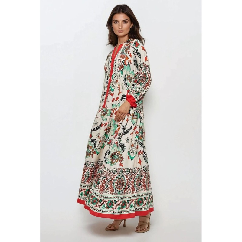 Big Dart Women’s Multicolor Printed Long Sleeve Viscose Maxi Dress |Big Dart In Lebanon