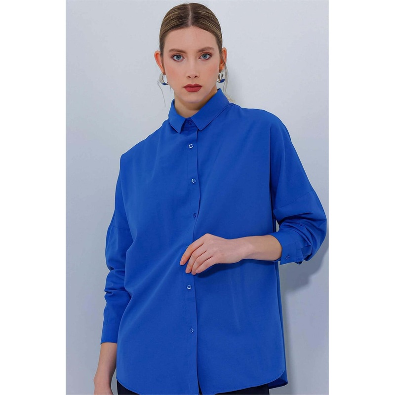 Big Dart Women’s Navy Blue Oversized Long Basic Shirt | Big Dart In Lebanon
