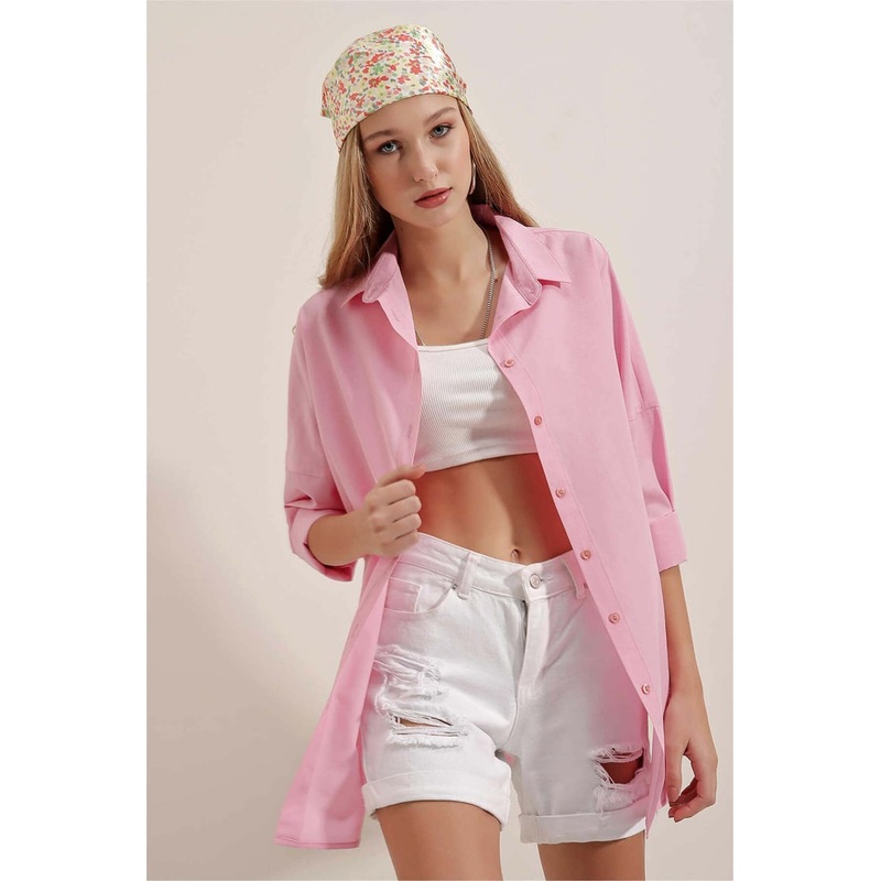 Big Dart Women’s Pink Oversized Long Basic Shirt | Big Dart In Lebanon