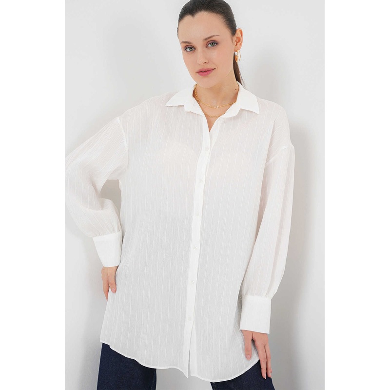 Big Dart Women’s White Striped Long Sleeve Shirt | Big Dart In Lebanon