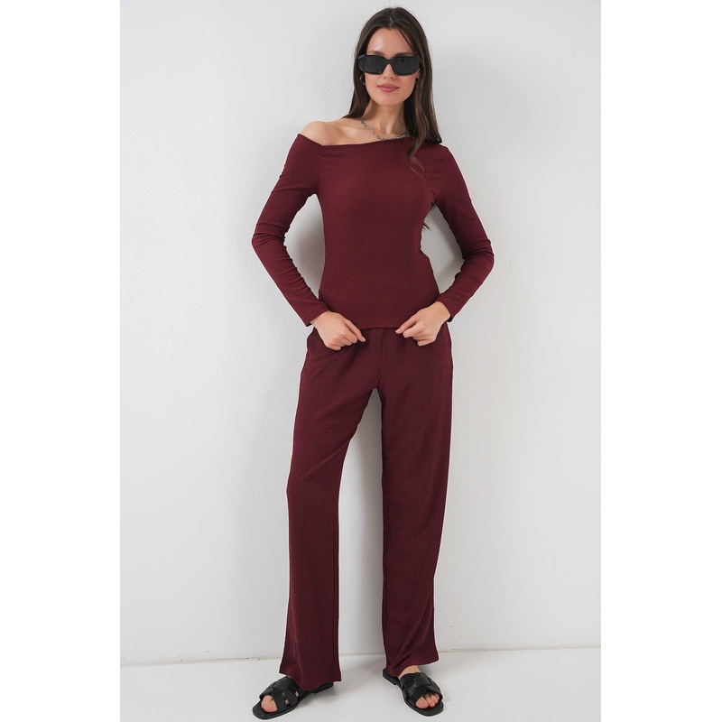 Bigdart women’s Burgundy Off Shoulder Bottom Top Set | Bigdart In Lebanon