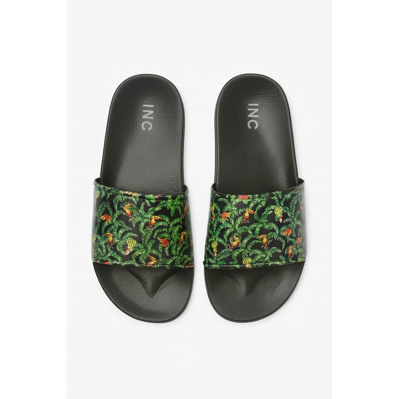 INC International Concepts Men’s Black Tucan Print Xander Pool Slide Slippers | INC International Concepts in Lebanon