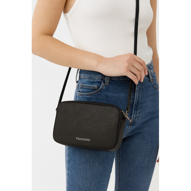 Trussardi Women’s Black Leather Camera Shoulder Bag | Trussardi In Lebanon