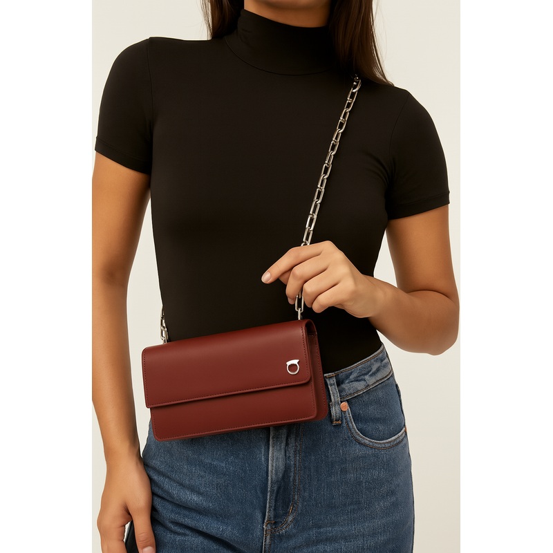 Trussardi Women’s Burgundy Argo Wallet In Chain Bag |Trussardi In Lebanon