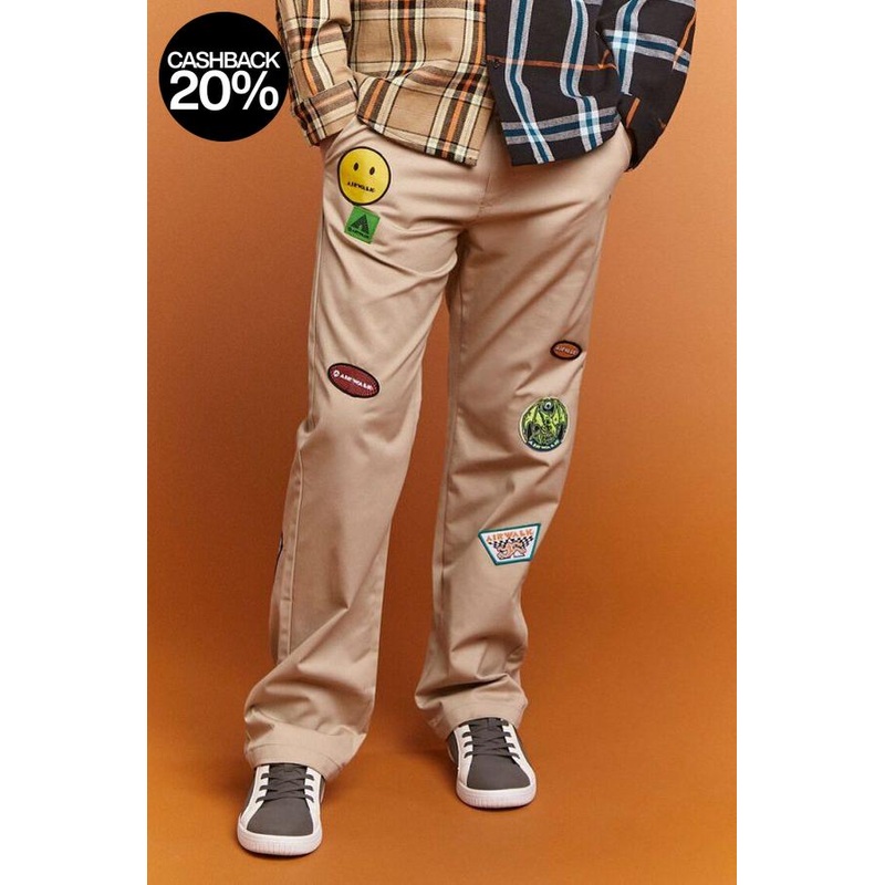 Forever 21 Men’s Beige Air Walk Denim Stickers Accented Pant| Forever 21 In Lebanon