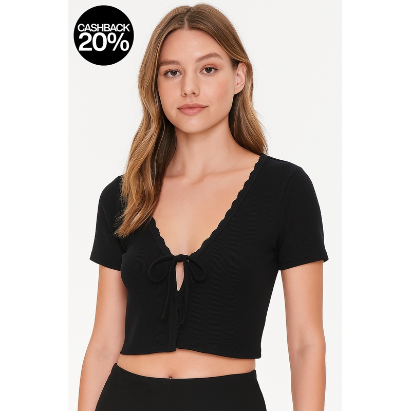 Forever 21 Women’s Black Tie-Front Crop Top | Forever 21 In Lebanon