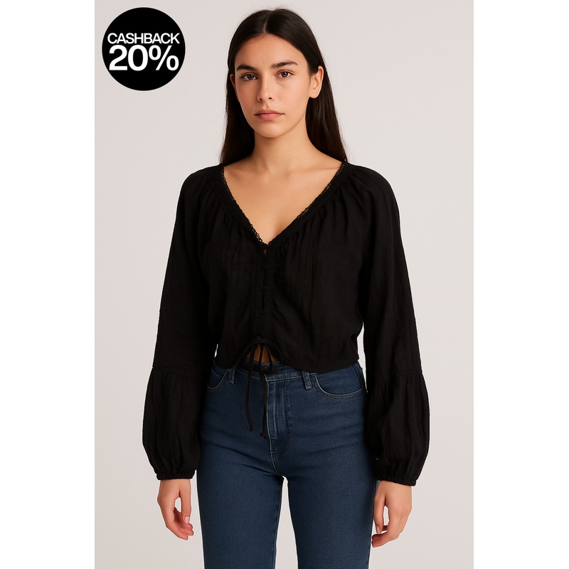 Forever 21  Women’s Black V-Neck Long Sleeve Top  | Forever 21 In Lebanon