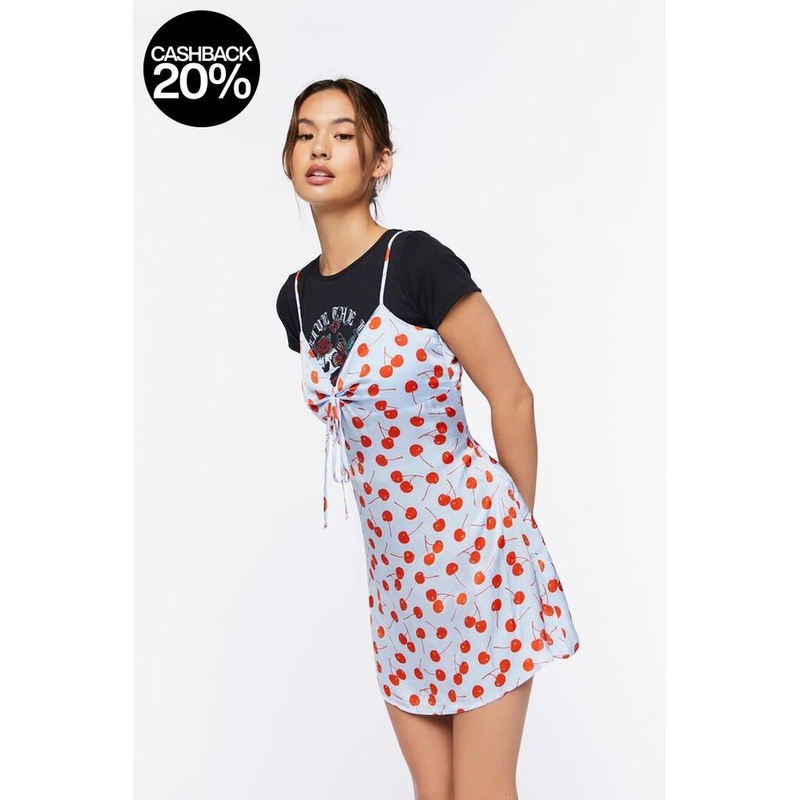 Forever 21 Women’s Blue Cherry Printed Sleeveless Dress |Forever 21 In Lebanon