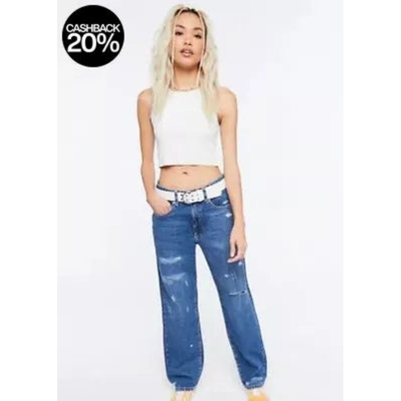 Forever 21 Women’s Dark Blue Denim Dad Pants | Forever 21 In Lebanon