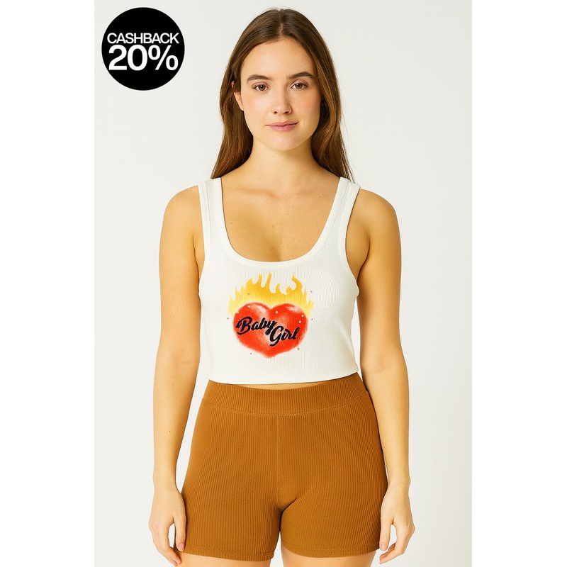 Forever 21 Women’s White Ribbed Printed Crop Top  |Forever 21 In Lebanon